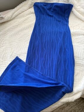 Royal Blue Textured Strapless Maxi Dress